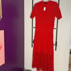Ann Taylor Red Ribbed Knit Midi Dress | New With Tags | $180 Retail